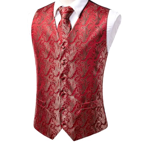 Men's Elegant Waistcoat Vest Set with Silk Tie Hanky and Cufflinks for Business Wedding3