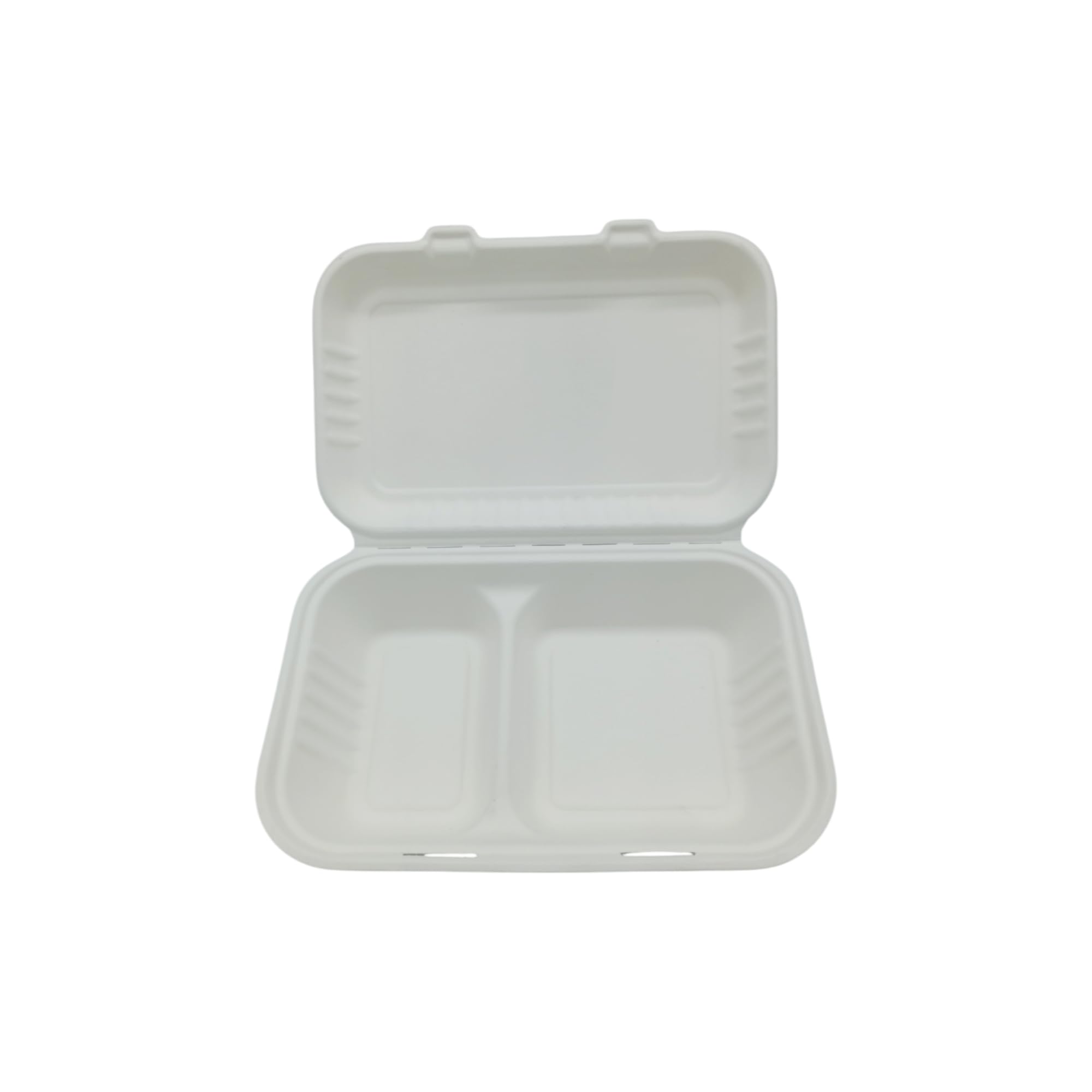 Générique 250 Boîtes à Repas Rectangulaires à 2 Compartiments en Fibre de Canne 25x15.5x4.8 cm, Coques Alimentaires Écologiques, Résistantes et Parfaites pour Restauration à Emporter