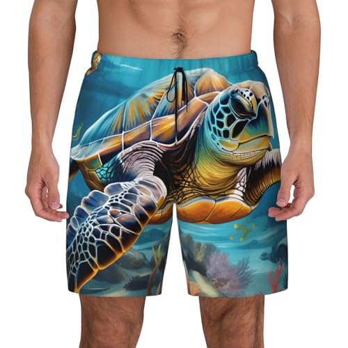 Short de bain respirant pour homme à motif tortue idéal pour la piscine et le surf