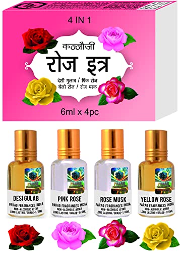 Image of Parag Fragrances Natural & Premium Liquid Attar Gift Pack For Unisex (Rose 4x1)