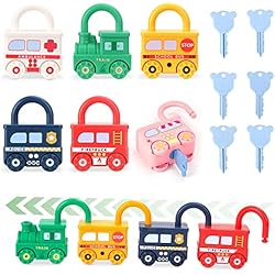 Candados Toy Joyreal Cerradura y Llave Coche de Juguete - Tablero Montessori Juguetes Sensoriales para Niños 2 3 4 5 años Busy Board Juguetes Educativo Motricidad Fina Regalo para Niño Niña