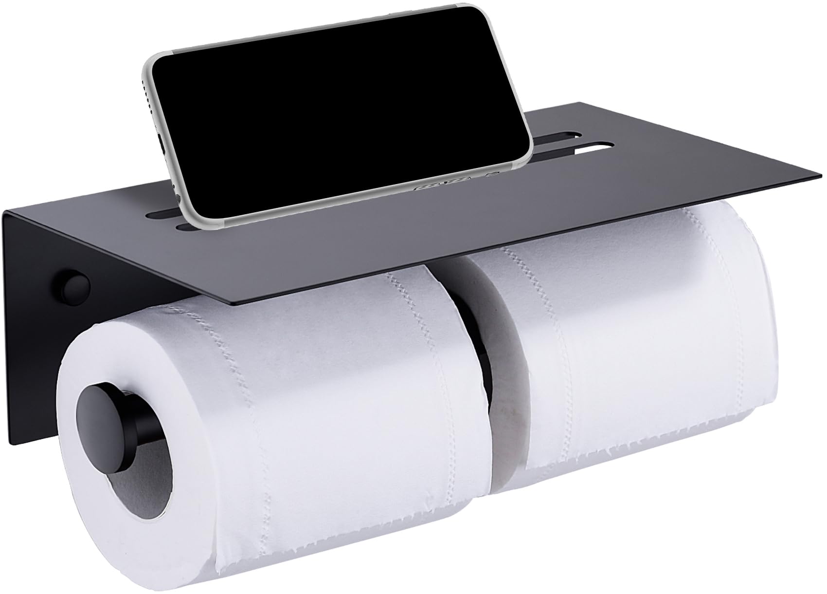 TRUSTMI Portarotolo doppio rotolo di carta igienica con ripiano per telefono in acciaio inox antiruggine dispenser per fazzoletti facciali, nero opaco