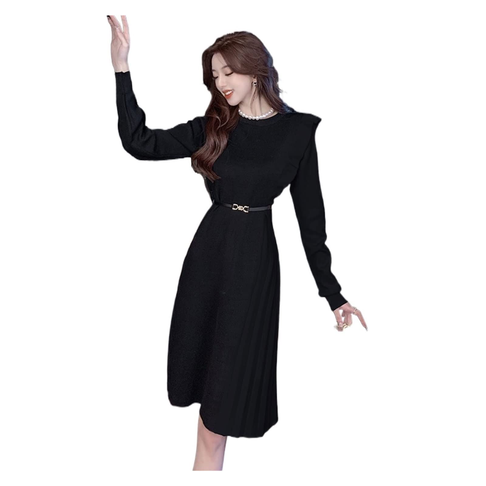 Meiiseoseomeiiseoseo Dresses For Women Vintage Black Pleated Dress Elegant  Slim | Desertcart BAHRAIN
