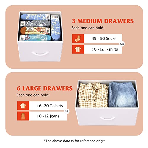 WLIVE-9-Drawer-Dresser-Fabric-Storage-Tower-for-Bedroom-Hallway-Nursery-Closet-Tall-Chest-Organizer-Unit-for-Kids-Bedroom-with-Fabric-Bins-Steel-Frame-Wood-Top-Easy-Pull-Handle-White