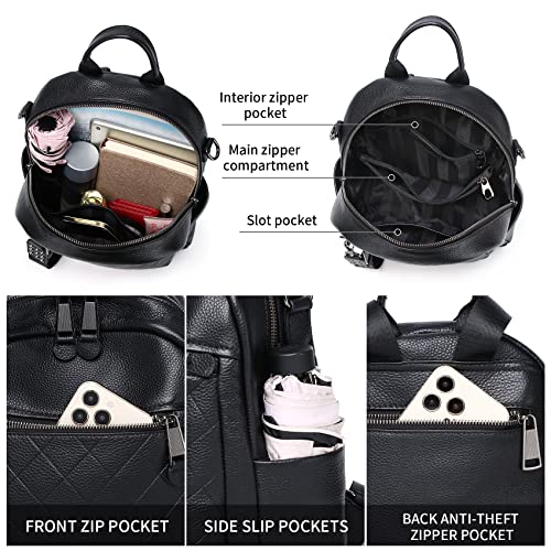 Image of Genuine Leather Backpack Purse For Women | Fashion Convertible Ladies Shoulder Bag Black