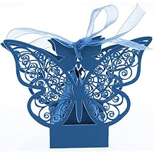50x Navy Blue Butterfly Laser Cut Favor Boxes Cookie Present Boxes with Ribbons Cute Chocolate Box for Wedding Girl Bridal Birthday Party Baby Shower Favors Decoration