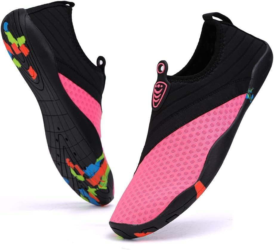 Men Women Water Shoes Barefoot Beach Swim Shoes Quick-Dry for Athletic Hiking River Pool Pink
