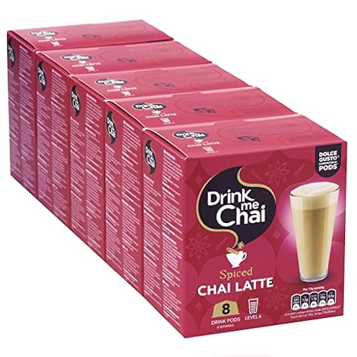 Drink Me Chai - Chai Latte con Especias compatible con Dolce Gusto de 8 Cápsulas de Té x 5 Cajas (40 Porciones en Total) | Ya disponible en tu tienda friki favorita! En mundofriki.es!