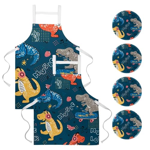 Tablier de serveuse dinosaure en lot de 2 idéal pour pâtisserie et nettoyage