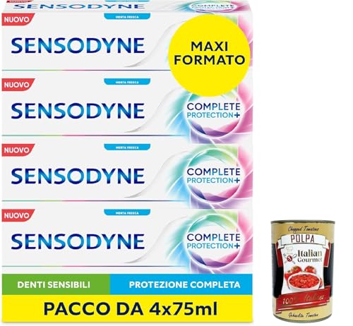 Sensodyne Complete Protection+ - Pasta de dientes diarios para dientes sensibles, encías sanas y aliento fresco, contra la caries y la placa, menta fresca, formato maxi, 4 x 75 ml