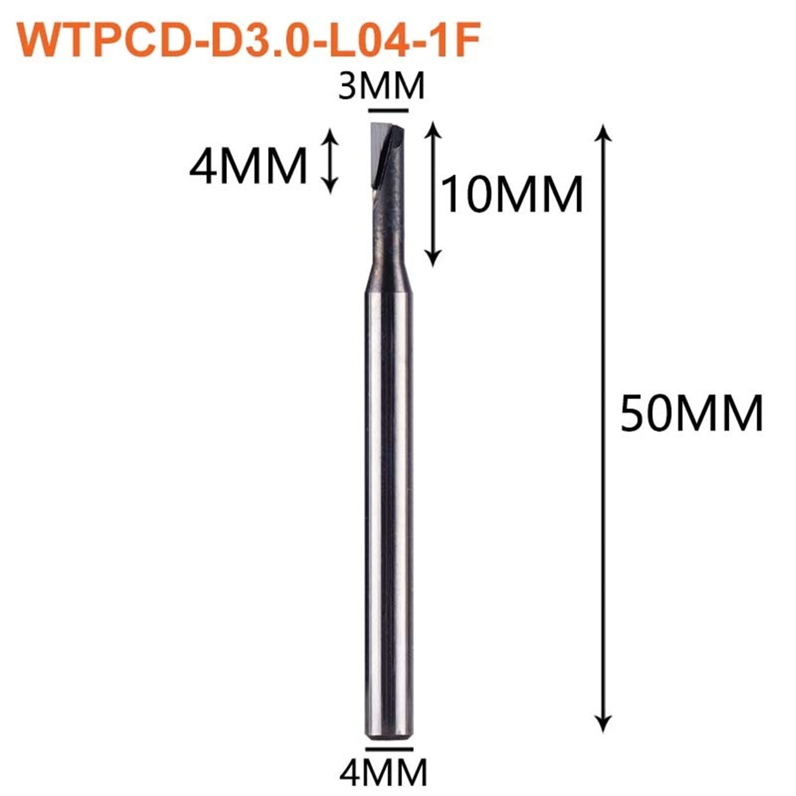 Frez PCD/MCD Frez diamentowy prosty frez do frezowania CNC do polerowania cnc, frez z węglików spiekanych, 1 szt. (WTPCD-D3.0-L04-1F)