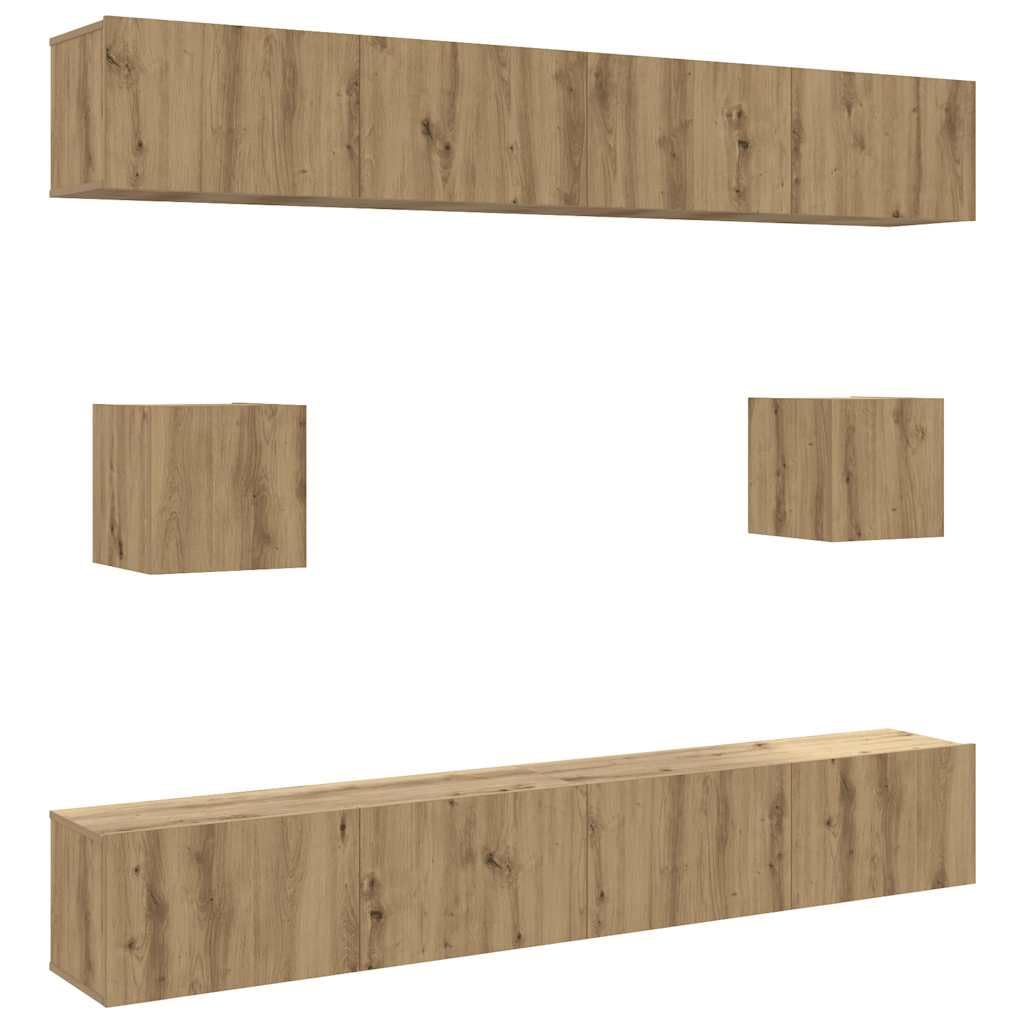 Lot de 6 meubles TV muraux en chêne artisanal