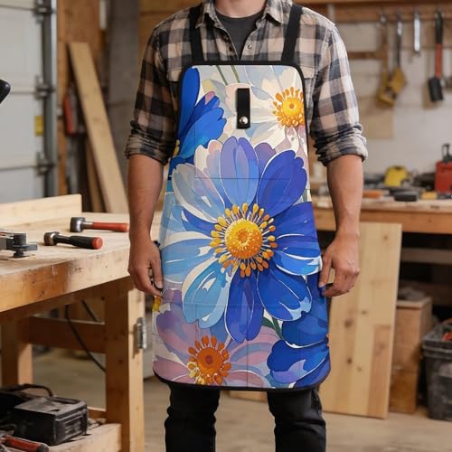 Delantal cruzado resistente con flores multicolor y bolsillo miniatura 5