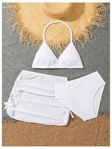 Image of SHENHE Girl's 3 Piece Swimsuits with Cover Up Skirt Halter Triangle Bathing Suits Bikini Set