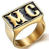 Kingray Jewelry Fashion Stainless Steel Motorcycle Rider Biker MC Ring (Gold, 12)