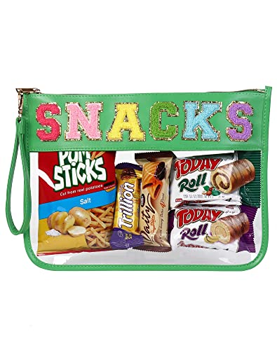 Image of HAIBOLAN Monogram Clear Stadium Purse Bag Chenille Letter Travel Patch Pouch Snack Makeup Wristlet