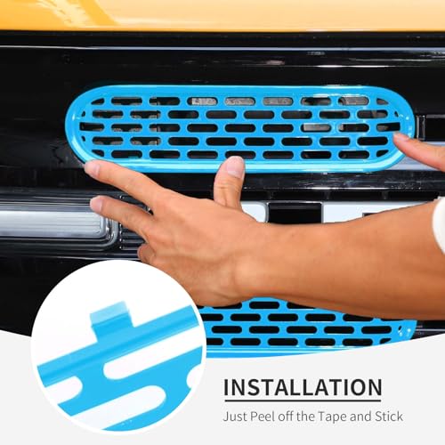 Image of Linskip Oval Grille Inserts Fit for 2021-2025 Ford Bronco, Front Mesh Grille Cover for Bronco Exterior Accessories, Enhancing Vehicle Front Appearance(baby blue)