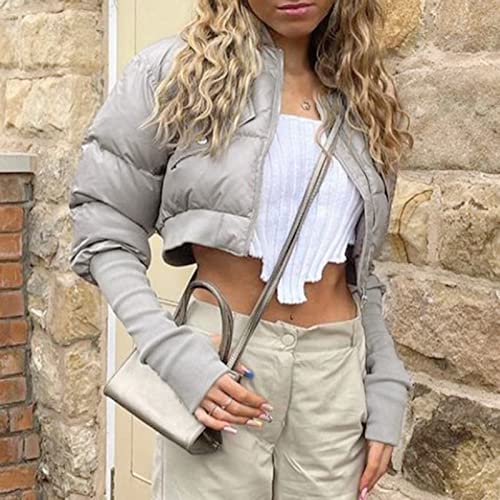 Fannyouth Women's Winter Long Sleeve Stand Collar Zip Puffer Jacket Baggy Short Down Padded Coats #Pay221117- *1394-Christmas Decorations #TOP2