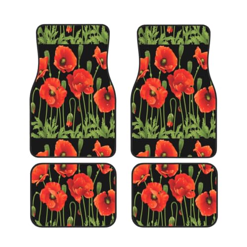 Alfombrillas de coche con flores rojas de neopreno antideslizante juego de 4 piezas
