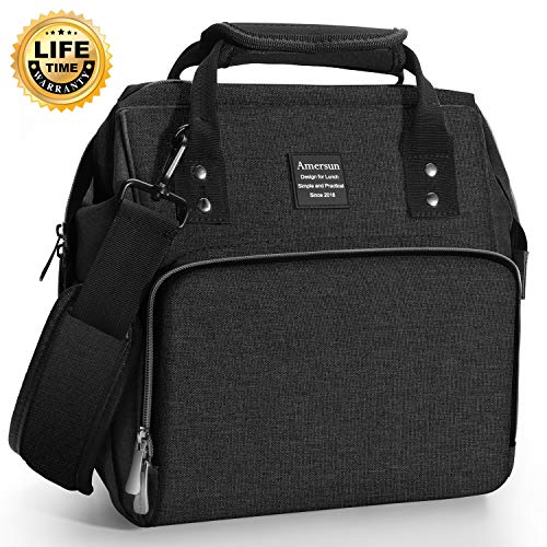 Amersun Spacious Lunch Bag,Insulated Durable Lunch Box Cooler Tote|Leak-proof Snacks Organizer with Adjustable