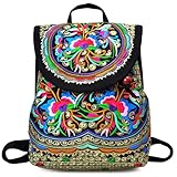 Goodhan Vintage Embroidered Backpack Purses for Women - Boho Shoulder Bag for Travel,Ethnic Floral Mini Back Pack,Lightweight Handbags for Daily Use (Red)