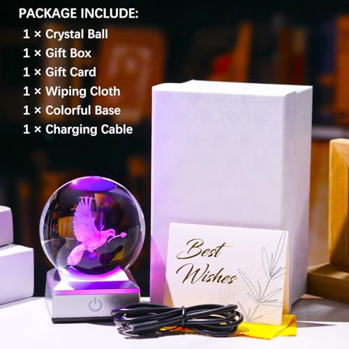 Figurine colombe de la paix laser 3D en cristal avec socle LED - 5
