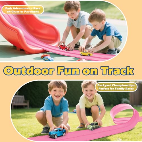 Image of Flexible Race Track for Kids 3+, Flexible Car Track 15Ft Race Track Compatible with Diecast 1 /64th Cars, Roll Up Car Ramp Toy with Strong Suction Cups