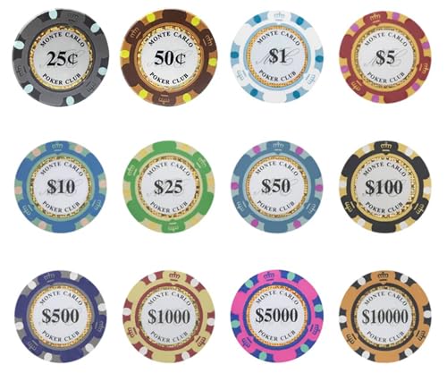 25 Monte Carlo Design 14gm Clay Poker Chips - Choose