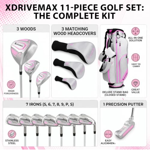 Image of XDriveMax Men's & Women's Complete Golf Clubs Set (11-Piece Package), Lightweight Graphite /Steel Shafts, 460cc Driver, 3 Wood, Hybrid, 5-9 Iron+PW+SW, Blade Putter, Deluxe Stand Bag (Right /Left Hand)