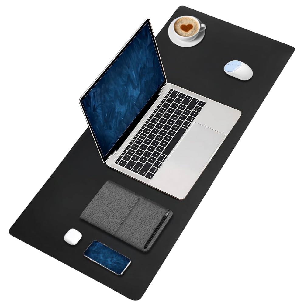 Black Deer PU Deri Mouse Pad Dikişli Kenar Dayanıklı Büyük Boy Çift Yönlü Kullanım Ofis Masa Matı Sümen (SİYAH, 70X30 L)