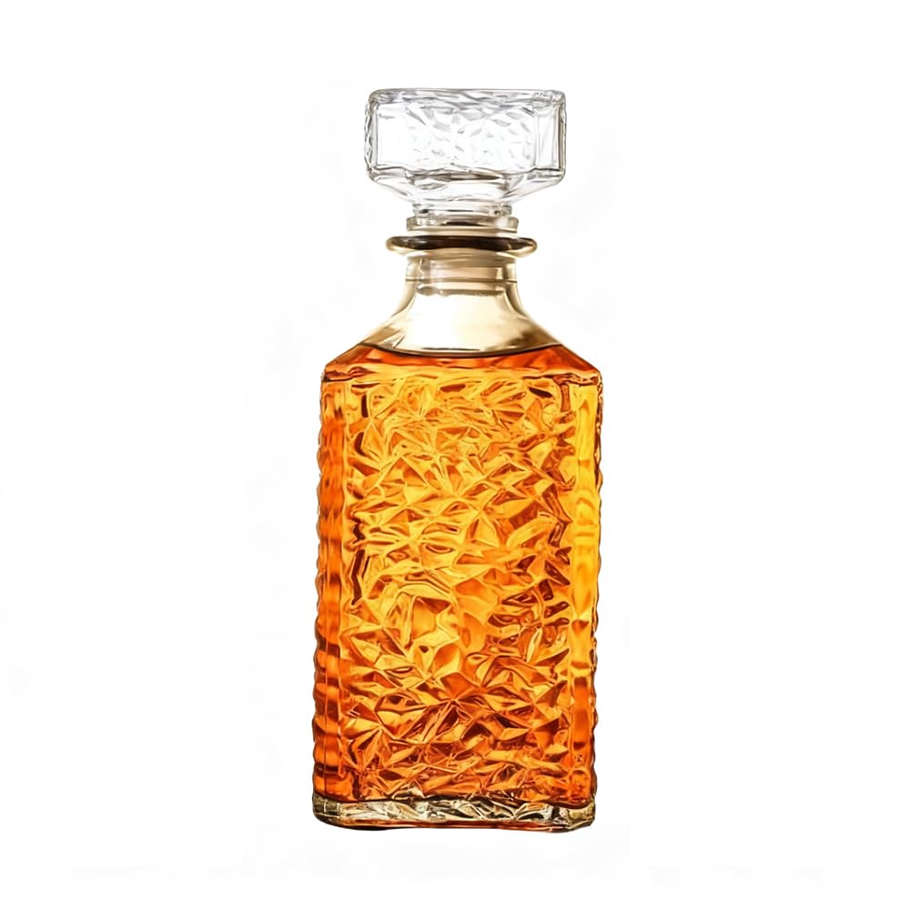 Whiskey Decanter with Airtight Geometric Stopper,32oz Liquor Decanter,Glass Decanter,Diaphanous Liquor Bottle,Decanter with Airtight Lid for Whiskey,Vodka,Bourbon,Scotch,Brandy,Wine