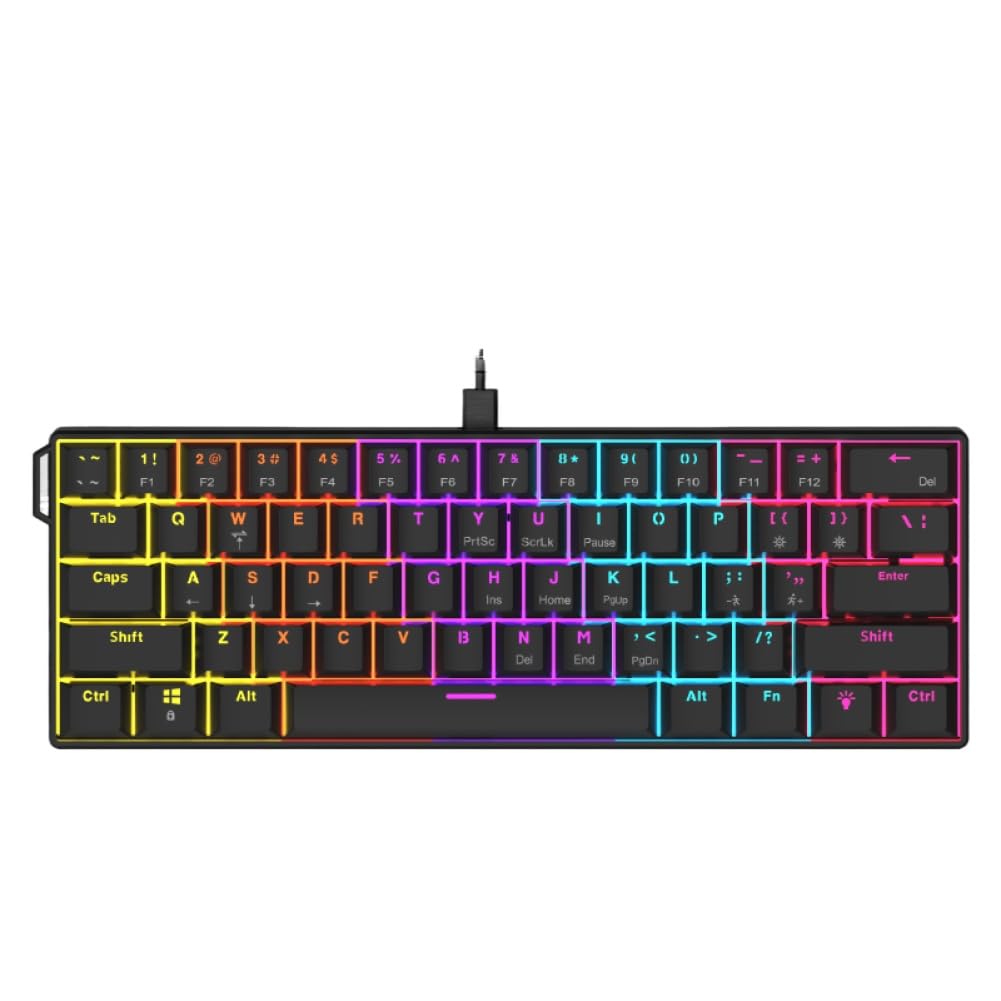 NK61 - Tastiera meccanica da gioco cablata con effetti RGB e interruttori sostituibili a caldo, compatibile con tastiere meccaniche da gioco a 61 tasti (nero)