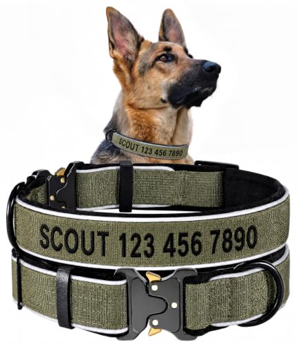 Personalized Tactical Dog Collar with Custom Name & Number for Large Dog
