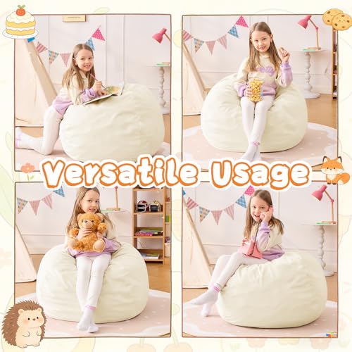 Image of Bean Bag Chairs for Kids - 2.5FT Round Memory Foam Furniture BeanBag Chair - Kids /Teens Bean Bag Sofa with Soft Micro Fiber Cover - Fluffy Couch for Playroom Living Room Bedroom, Ivory