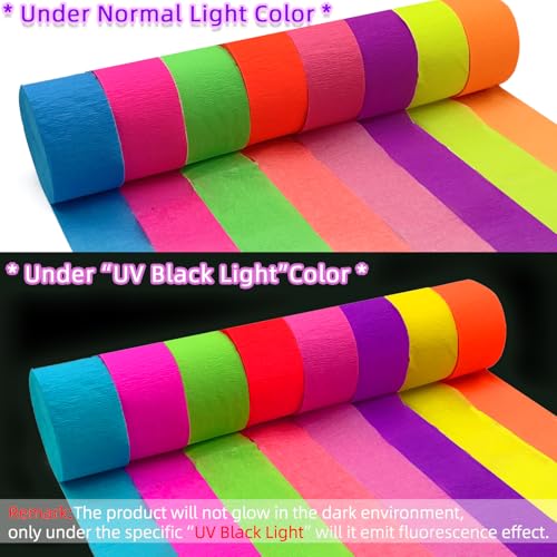 Image of 1760feet Blacklight Party Streamer Decorations 16 Rolls Glow Crepe Paper UV Reactive Fluorescent Neon Paper Streamers Glow Party Supplies and Decorations for Wedding, Birthday, Neon Fiesta Party