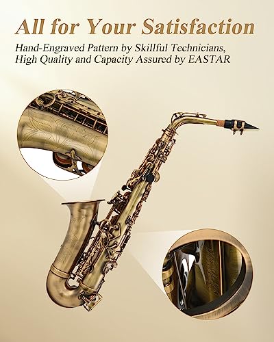 Eastar Alto Saxophone Antique Finish Bronze Vintage Sax Eb E-Flat Student Beginner Full Kit With Carrying Case Mouthpiece Straps Reeds Stand Cleaning Brush, As-Ⅱ-Ab #TOP1