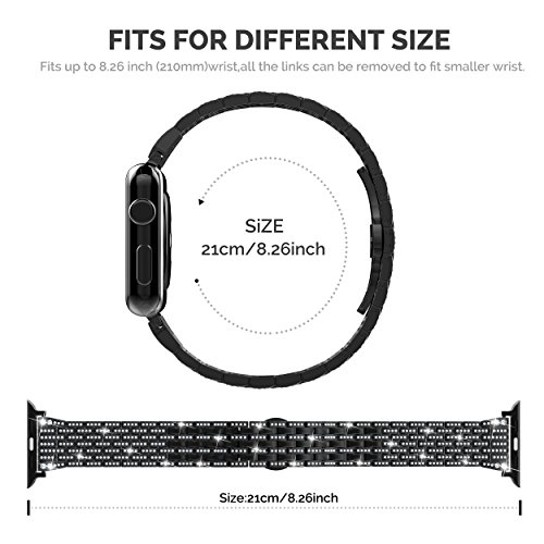 Wearlizer Black Bling Compatible With Apple Watch Band Women 42Mm 44Mm 45Mm 49Mm(Ultra) Crystal Rhinestone Luxury Diamond Sparkle Strap Metal Bracelet Buckle For Iwatch Se Series 8 7 6 5 4 3 2 1 #TOP3