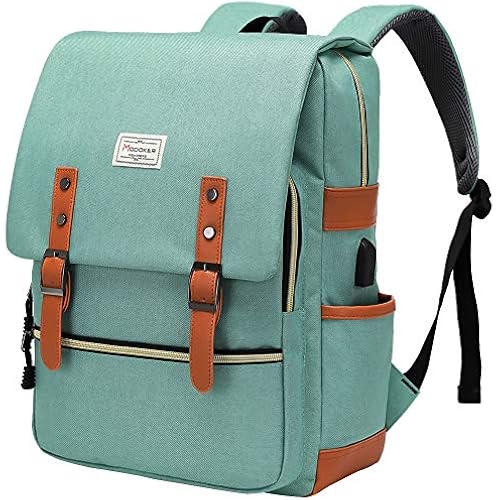 Vintage Laptop Backpack with USB Port, Fits 15.6 Inch Notebook, Green