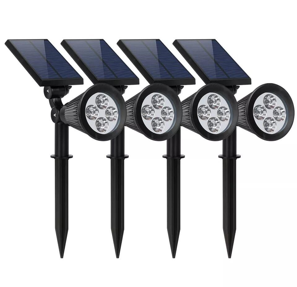 ANDGROPAND 4 Pack（White Light） 4 LED, Adjustable Outdoor Waterproof Solar Landscape Spotlights，Wall Light,Bright and Dark Sensing,Auto On/Off for，use for Illumination Yard, Walkway, Garden, Driveway.