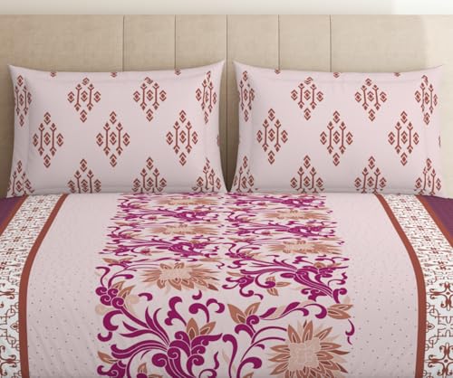 Image of Spaces Welspun Ease 100% Cotton Elegant Floral Print Double Bedsheet with 2 Pillow Covers - Soft Feel, Easy Care & Skin Friendly - 224 X 254 Cm - Dark Pink