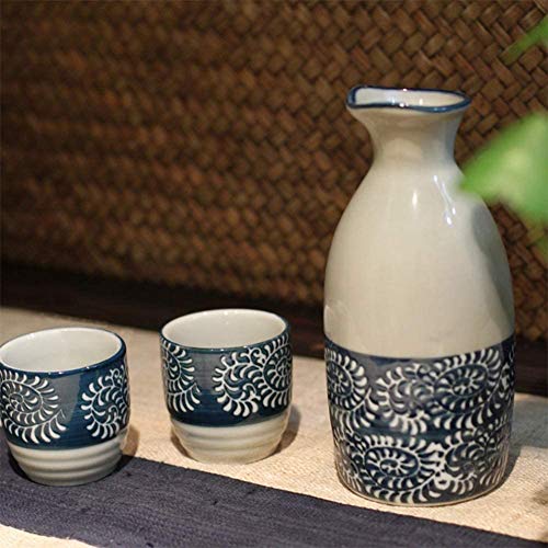 lpzsmd Juego de Sake de Cerámica Sake Juego de 3 Piezas de Porcelana Azul y Blanca artesanías de Porcelana Retro Tradicional, Ideal para el Sake japonés 1030
