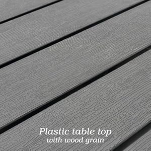 37" Plastic Top 4 Person Square Patio Dining Table with Metal Steel Leg, Three-Dimensional Wood-Like Grain and Umbrella Hole 37 Plastic Top 4 Person Square Patio Dining Table with Metal Steel Leg Three Dimensional Wood Like Grain and Umbrella Hole