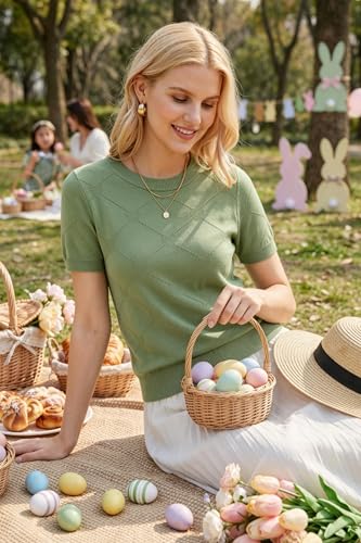 Image of Arach&Cloz Women's Lightweight Wool Blend Short Sleeve Sweater Top Business Casual