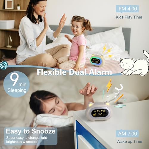 ANALOI Alarm Clock for Kids, Ok to Wake Clock for Kids Girls | Eye Protection Sleep Training Auto Off Feature 10 Night Light Dual Alarm, Kids Alarm Clock Cute Cat Gifts - image 6
