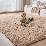 CHOSHOME Tapis Shaggy Doux Moelleux Chambre Anti Slip Moderne Tapis de Décoration (Beige 120x180 cm)