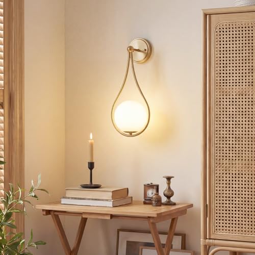 Image of Mid-Century Wall Sconces Set of 2 Gold | Modern Globe Wall Lighting Indoor Hardwired Wall Lights for Hallway Office Porch Bedroom Living Room Stairway