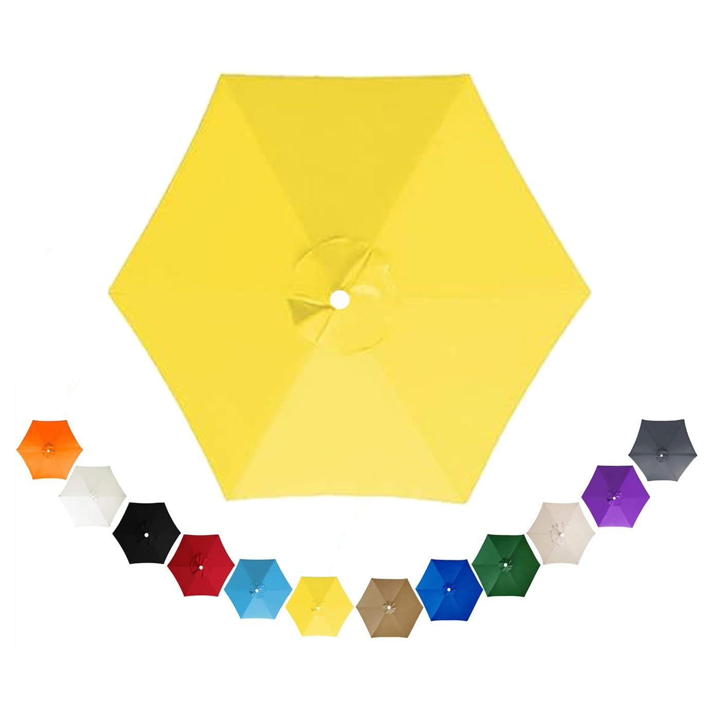 CWCQGH Beige Replacement Parasol Canopy 2.0m/3.0m/3.5m - Waterproof Breathable 6-Rib Umbrella Fabric for Sunshade & Patio Umbrella - Canopy Material,Yellow-3.0m/6-Ribs