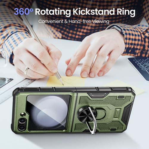 Image of VEGO for Samsung Flip 5 Case, Galaxy Z Flip 5 Case with Hinge Protection | Built-in Screen Protector &360Magnetic Ring Stand Protective Phone Cover, Drop Proof for Samsung Galaxy Z Flip 5 5G - Green