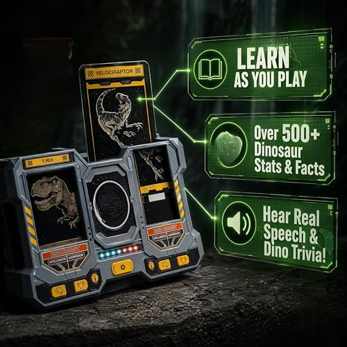 Ultimate Dueling Dinosaur Battle Game, Electronic 2 Player Dino Card Game with Lights, Sound & Speech, Learn 150+ Dinosaur Facts, Interactive Educational Toy Ages 4+