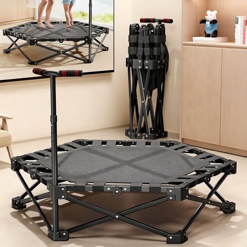 Mini trampolín plegable de 42 pulgadas, rebotador de ejercicio de fitness plegable con mango ajustable, adecuado para adultos en interiores y exteriores.